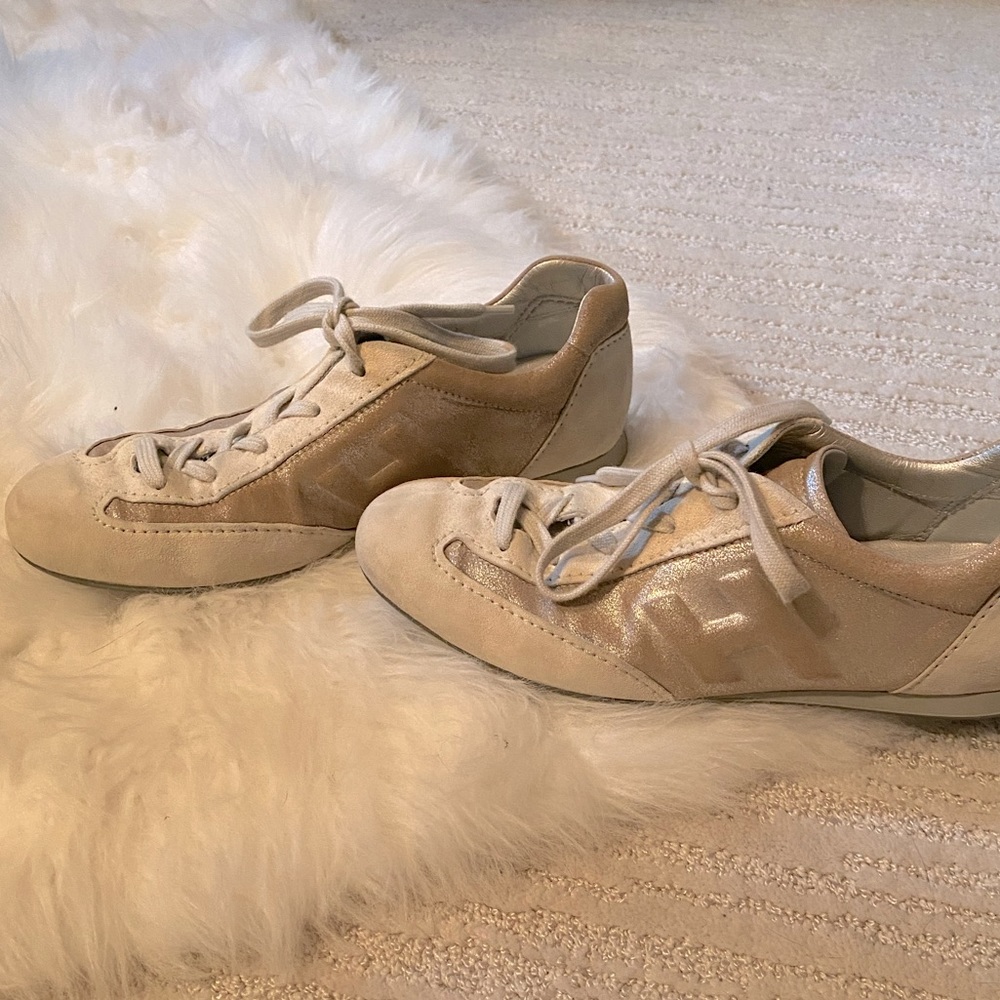Hogan metallic leather and suede sneakers